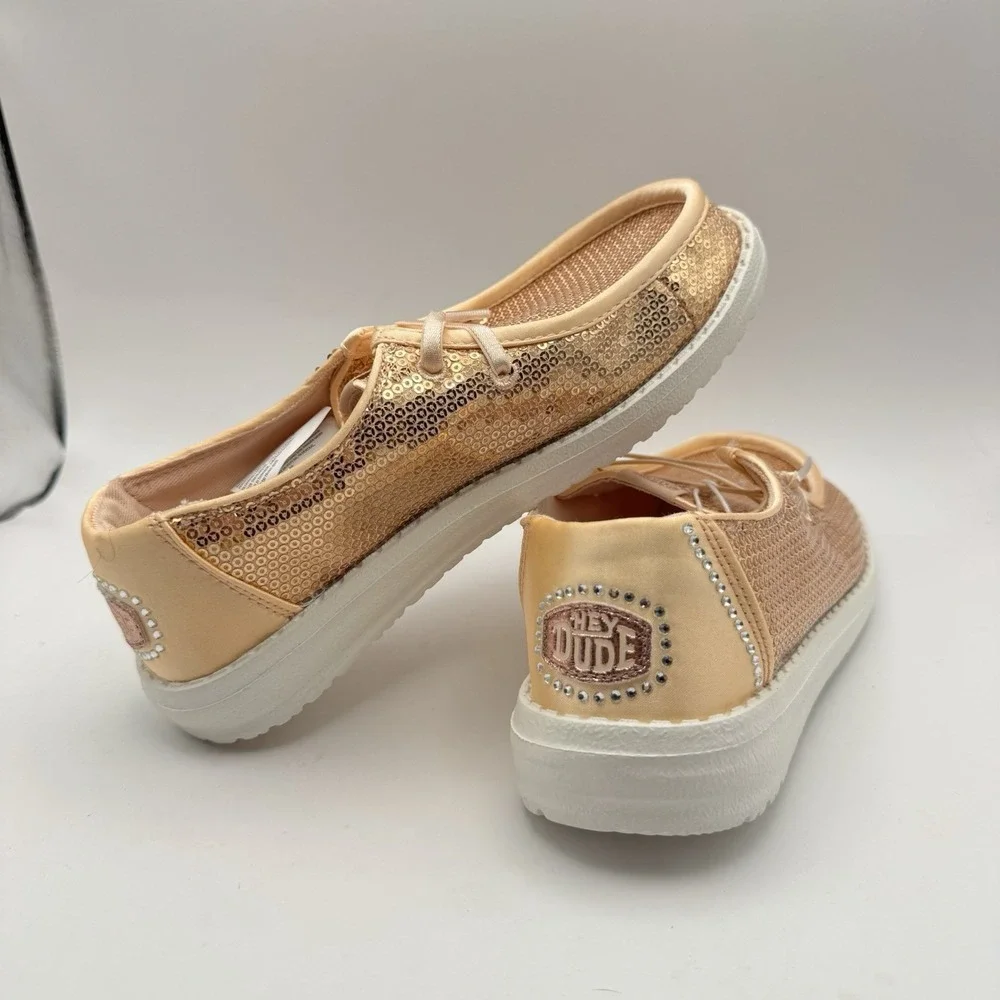 Hey Dude Wendy Youth Disco Sequin Blush Size J4 New Kids